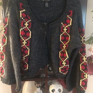 Beautiful INC by Macys gray red and light yellow sweater cardigan